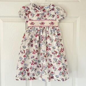 Elegant Smocked Floral Kids Dress - White, pink, red, blue